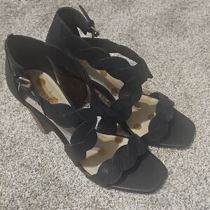 Navy Blue Boden Black Scalloped Heels